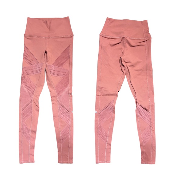 ALO Yoga Pants - ALO High-Waist Mesh Moto Leggings Mauve Dusty Rose Pink $118 XS